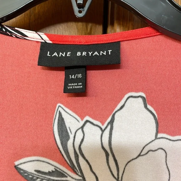 LANE BRYANT UEC 14/16 Floral Faux Wrap Maxi Dress Red White High-Low Ruffle - Picture 5 of 11